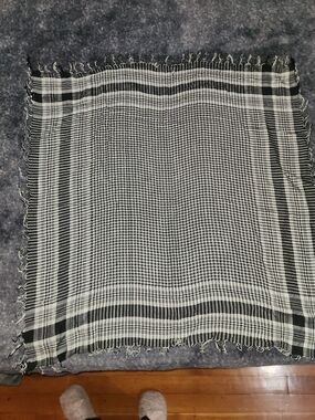 Garage Black & White Plaid Fringe Scarf Wrap
